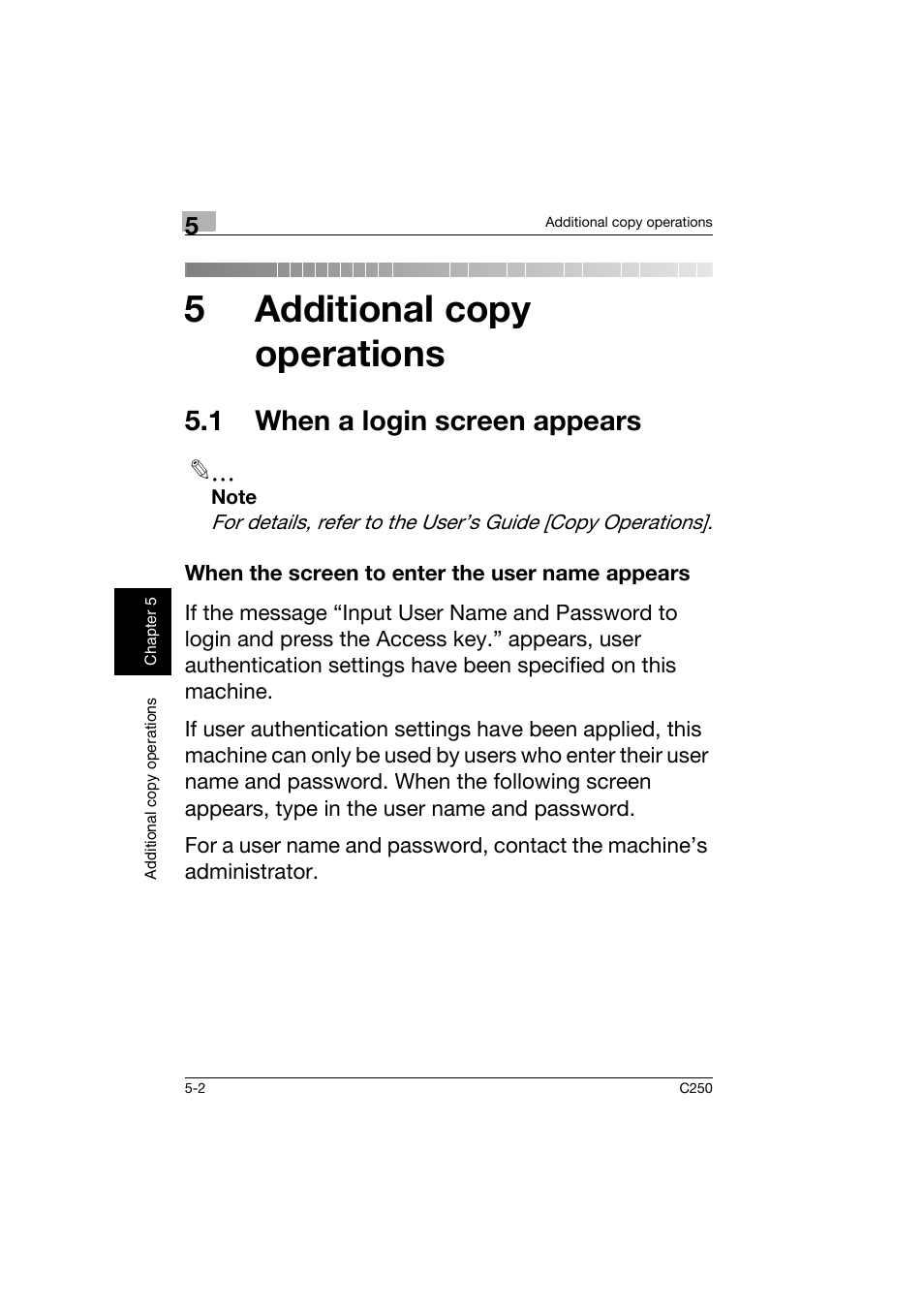 5 additional copy operations, 1 when a login screen appears, When the screen to enter the user name appears | 1 when a login screen appears -2, When the screen to enter the user name appears -2, 5additional copy operations | Konica Minolta bizhub C250 User Manual | Page 147 / 162