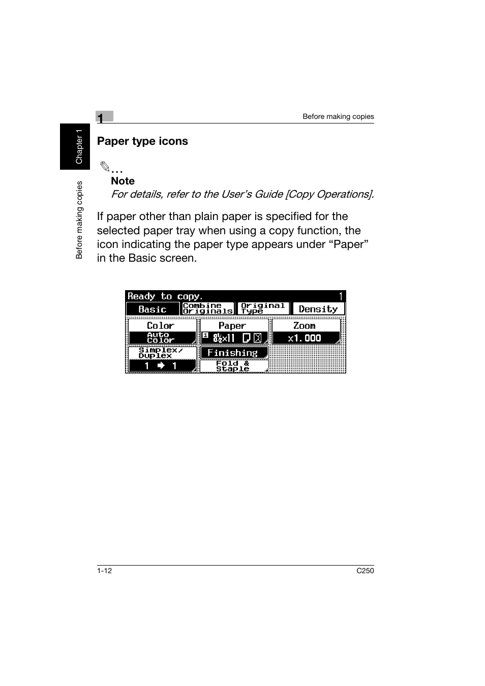 Paper type icons, Paper type icons -12 | Konica Minolta bizhub C250 User Manual | Page 21 / 162