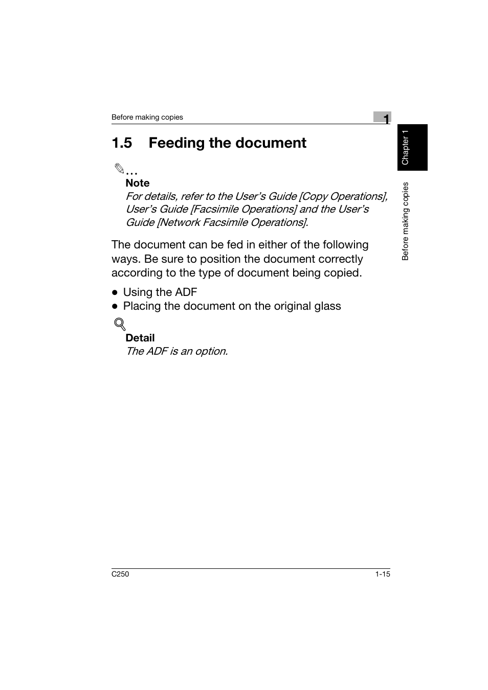 5 feeding the document, 5 feeding the document -15 | Konica Minolta bizhub C250 User Manual | Page 24 / 162