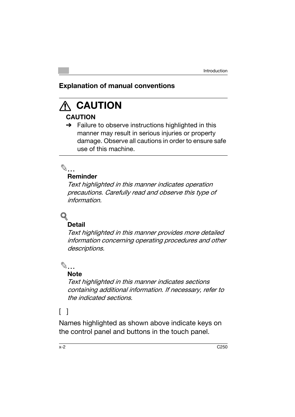 7 caution | Konica Minolta bizhub C250 User Manual | Page 3 / 162