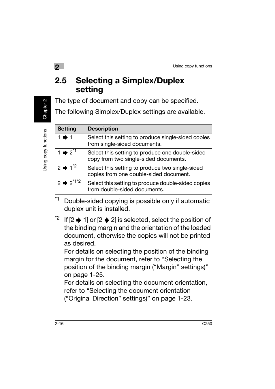 5 selecting a simplex/duplex setting, 5 selecting a simplex/duplex setting -16 | Konica Minolta bizhub C250 User Manual | Page 53 / 162