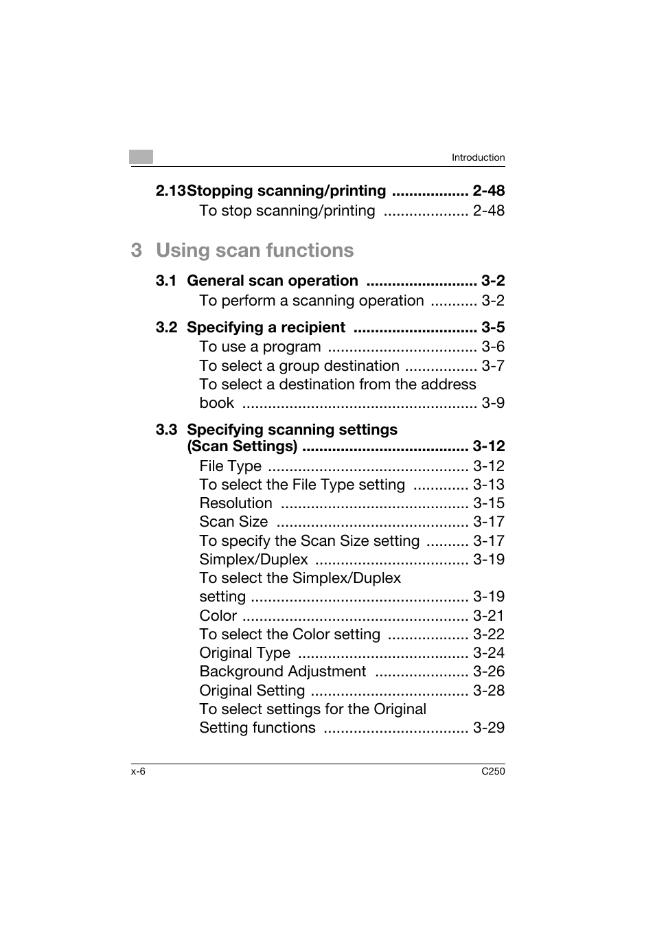 3 using scan functions | Konica Minolta bizhub C250 User Manual | Page 7 / 162