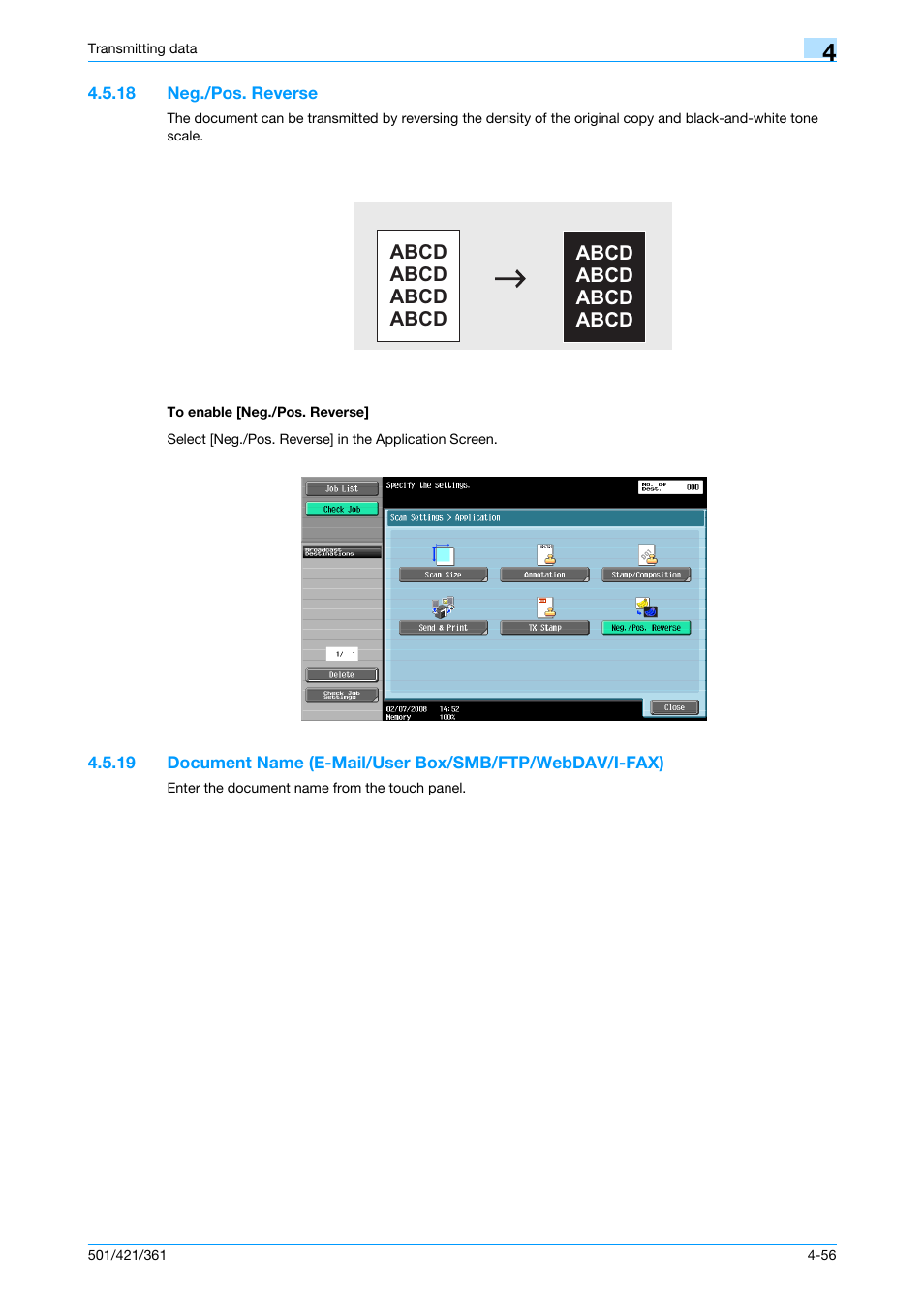 18 neg./pos. reverse, To enable [neg./pos. reverse, P. 4-56 | Konica Minolta bizhub 421 User Manual | Page 109 / 321