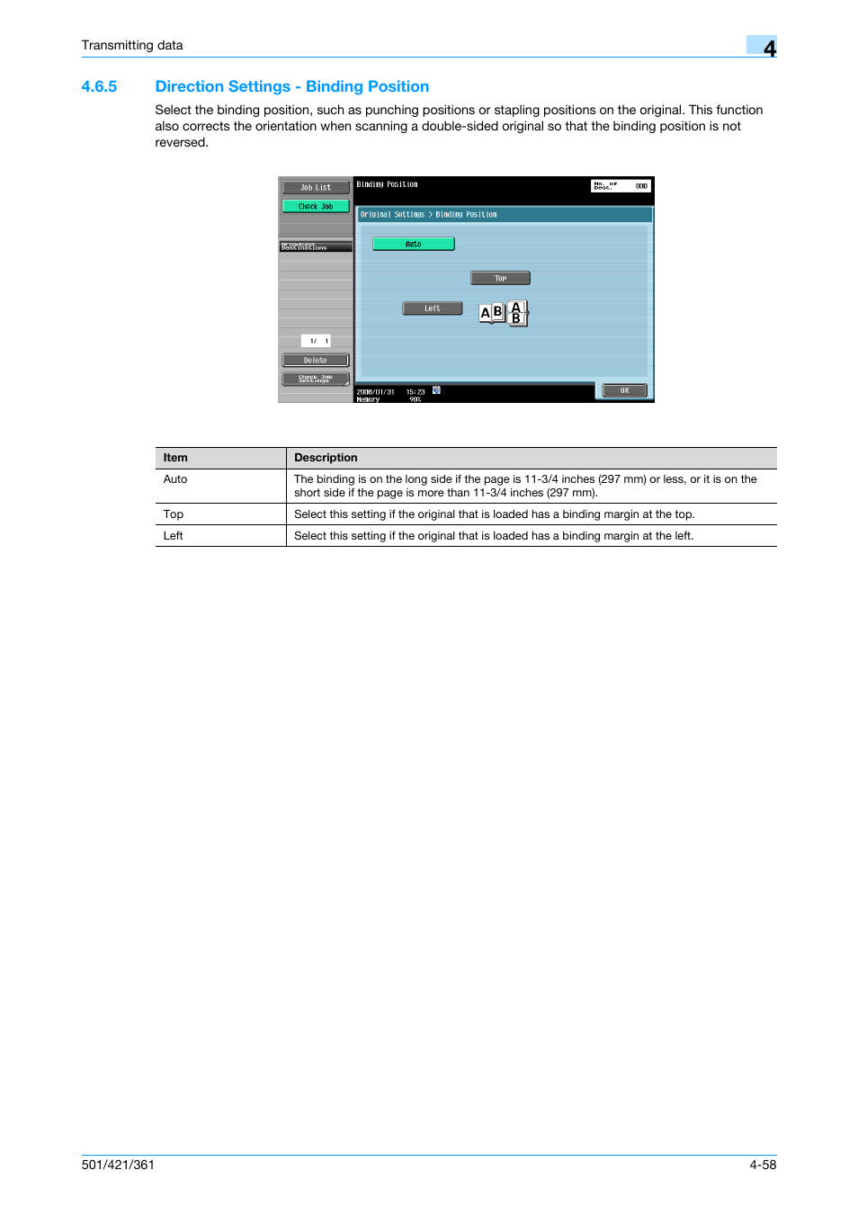 5 direction settings - binding position, Direction settings - binding position -58, P. 4-58 | Konica Minolta bizhub 421 User Manual | Page 111 / 321