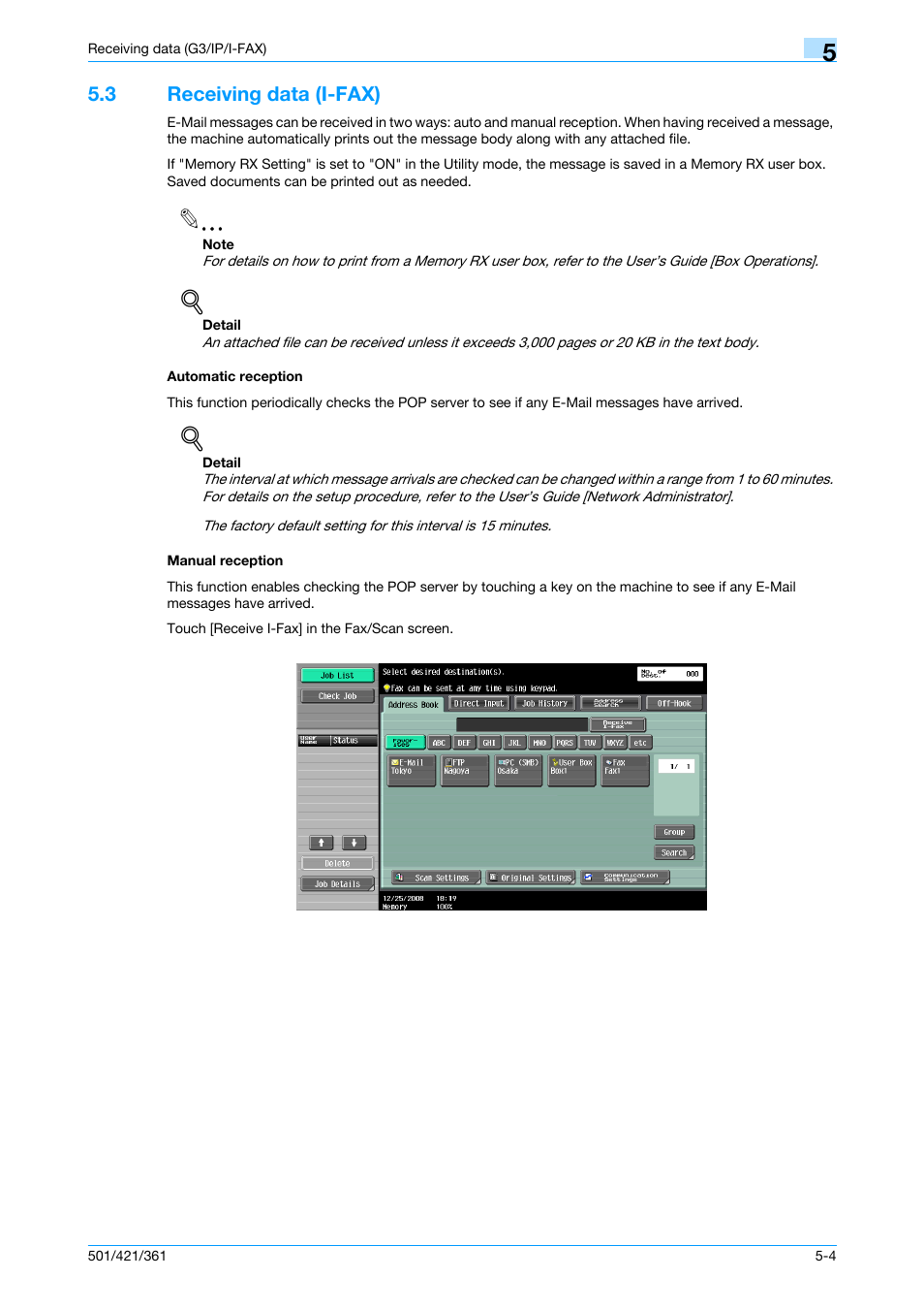 3 receiving data (i-fax), Automatic reception, Manual reception | Konica Minolta bizhub 421 User Manual | Page 128 / 321