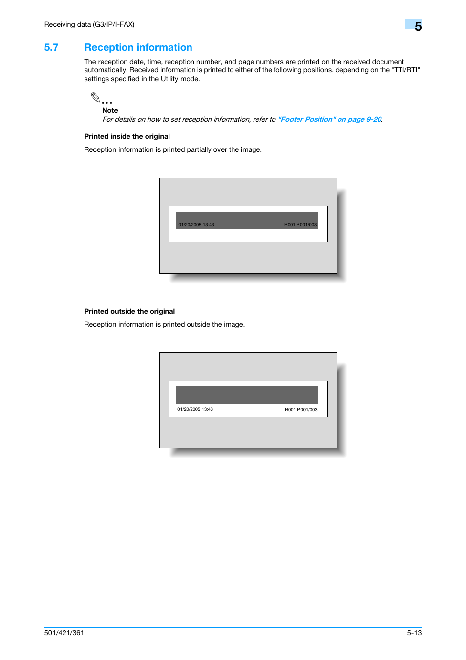 7 reception information, Printed inside the original, Printed outside the original | Konica Minolta bizhub 421 User Manual | Page 137 / 321