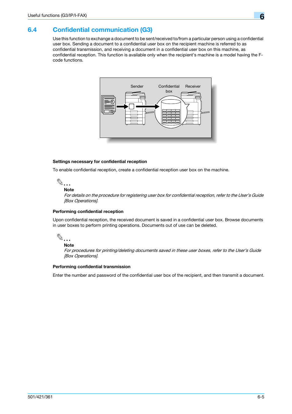 4 confidential communication (g3), Settings necessary for confidential reception, Performing confidential reception | Performing confidential transmission | Konica Minolta bizhub 421 User Manual | Page 142 / 321