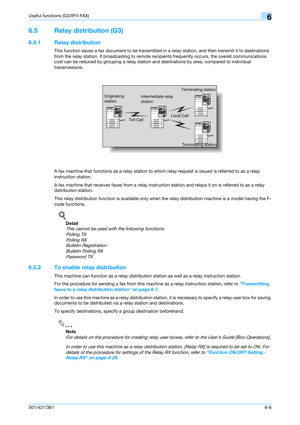 5 relay distribution (g3), 1 relay distribution, 2 to enable relay distribution | Relay distribution (g3) -6, Relay distribution -6, To enable relay distribution -6 | Konica Minolta bizhub 421 User Manual | Page 143 / 321