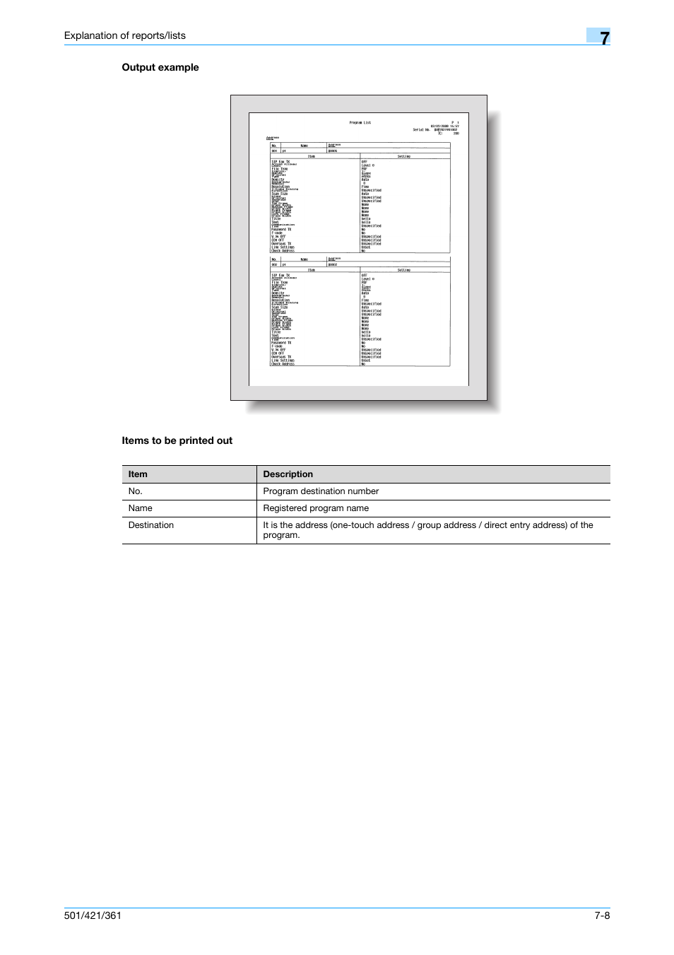 Output example, Items to be printed out, Output example -8 items to be printed out -8 | Konica Minolta bizhub 421 User Manual | Page 156 / 321