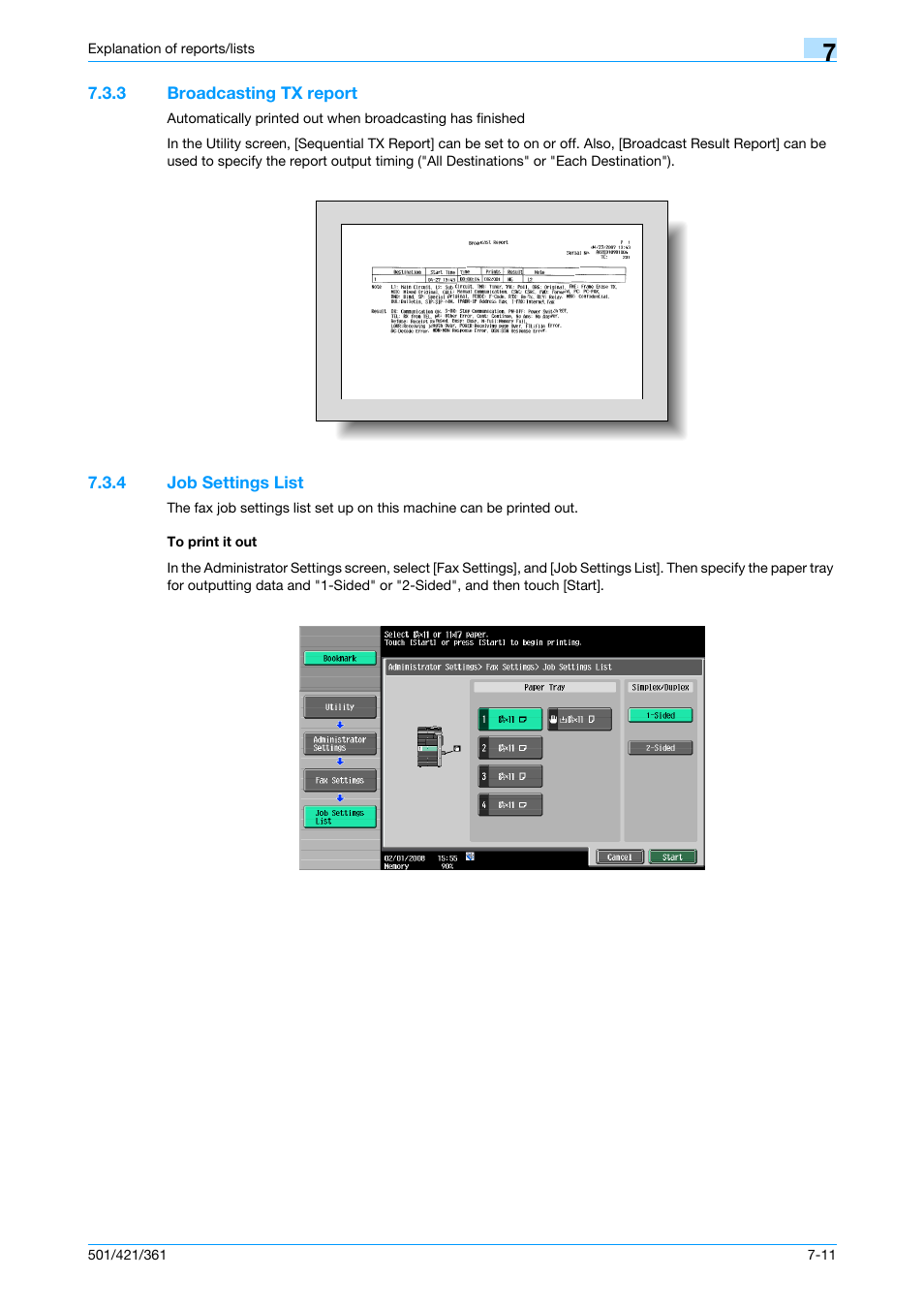 3 broadcasting tx report, 4 job settings list, To print it out | Broadcasting tx report -11, Job settings list -11 to print it out -11 | Konica Minolta bizhub 421 User Manual | Page 159 / 321