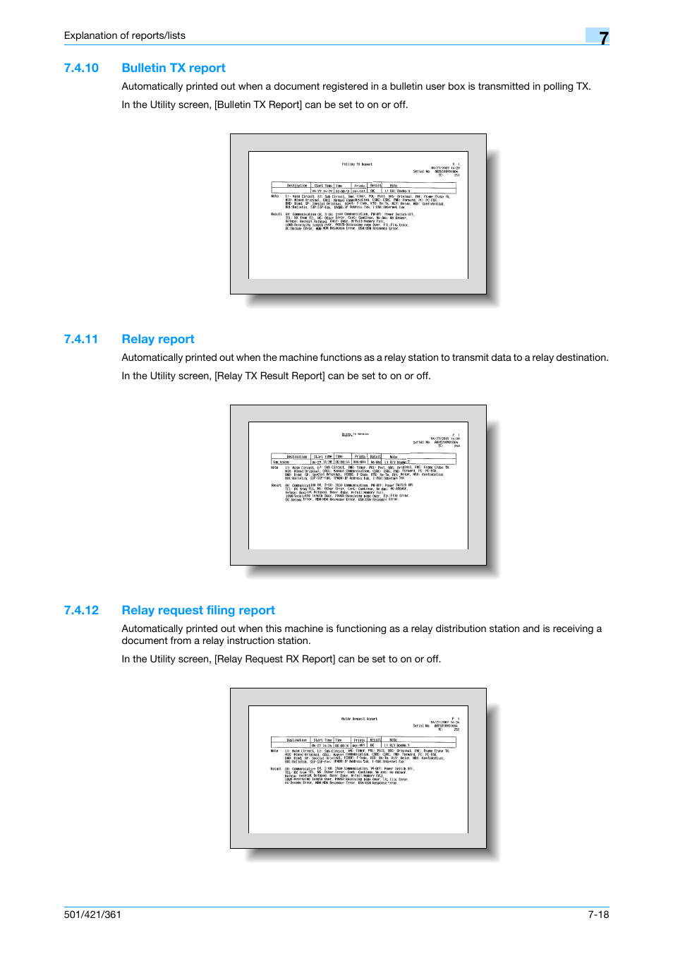 10 bulletin tx report, 11 relay report, 12 relay request filing report | Bulletin tx report -18, Relay report -18, Relay request filing report -18 | Konica Minolta bizhub 421 User Manual | Page 166 / 321