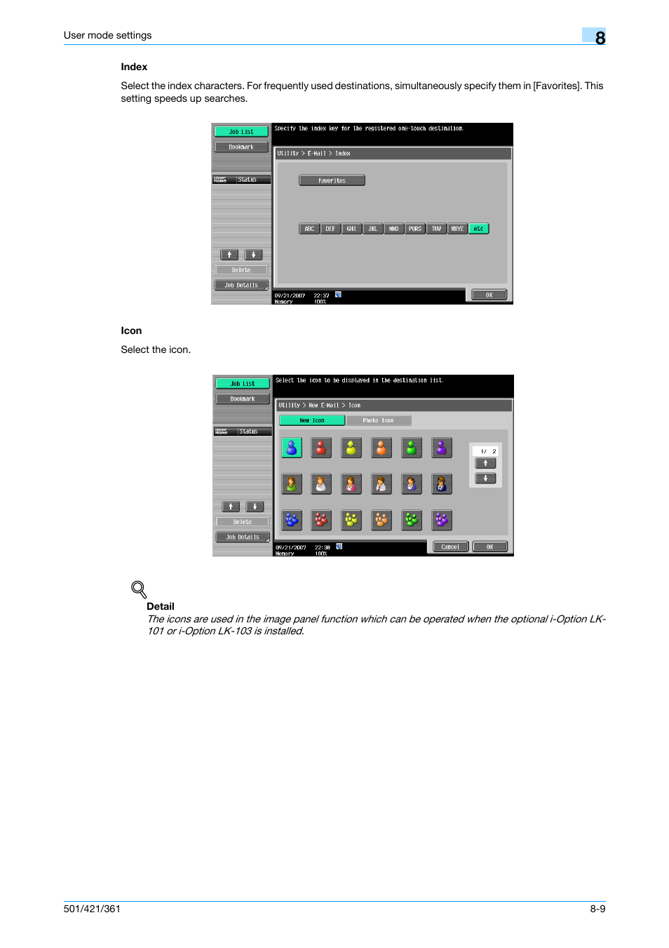 Index, Icon, Index -9 icon -9 | Konica Minolta bizhub 421 User Manual | Page 180 / 321
