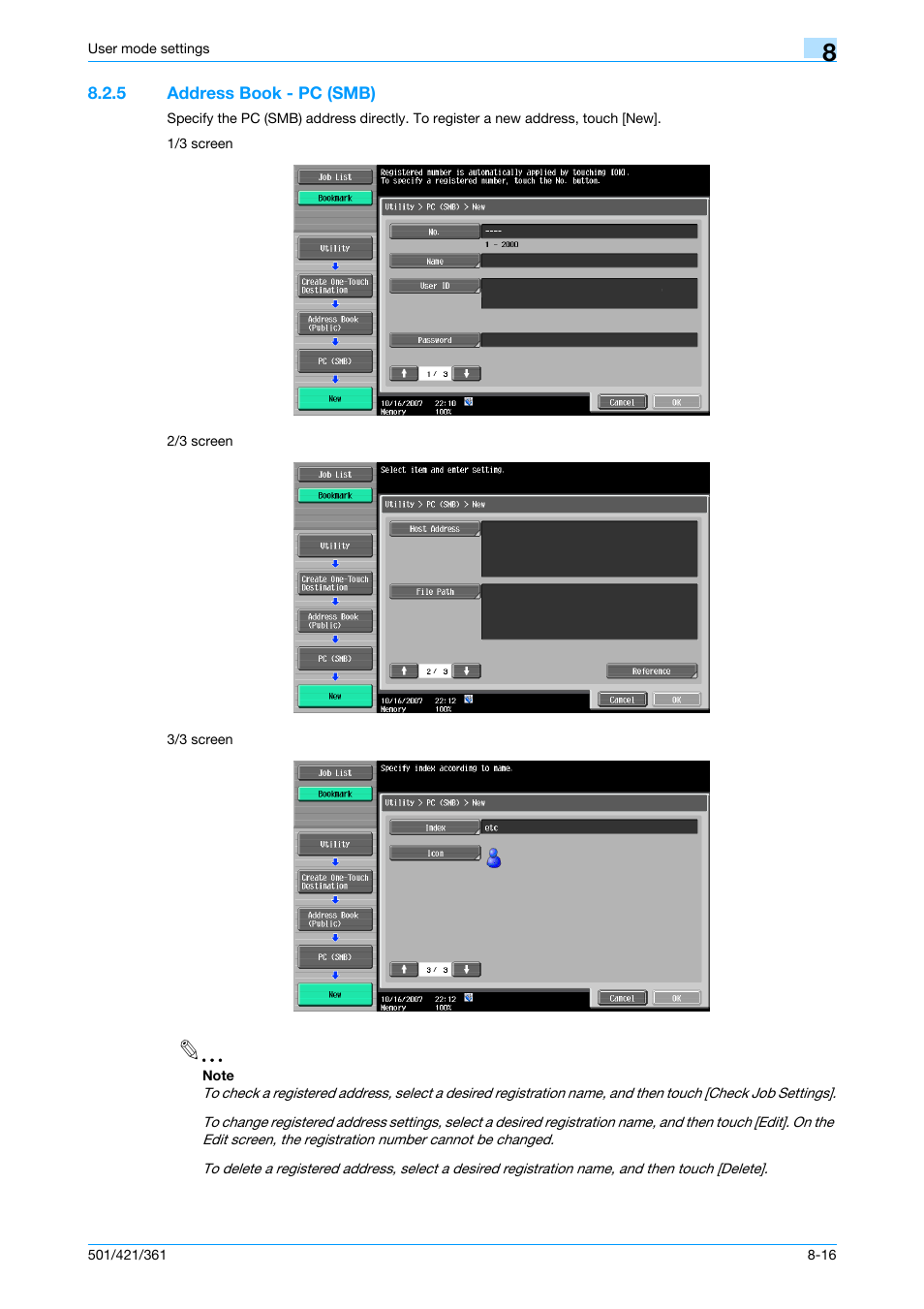 5 address book - pc (smb), Address book - pc (smb) -16, P. 8-16 | Konica Minolta bizhub 421 User Manual | Page 187 / 321