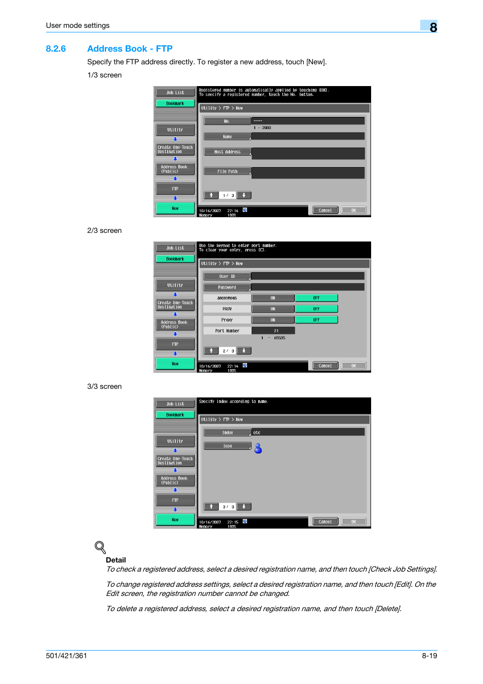 6 address book - ftp, Address book - ftp -19, P. 8-19 | Konica Minolta bizhub 421 User Manual | Page 190 / 321