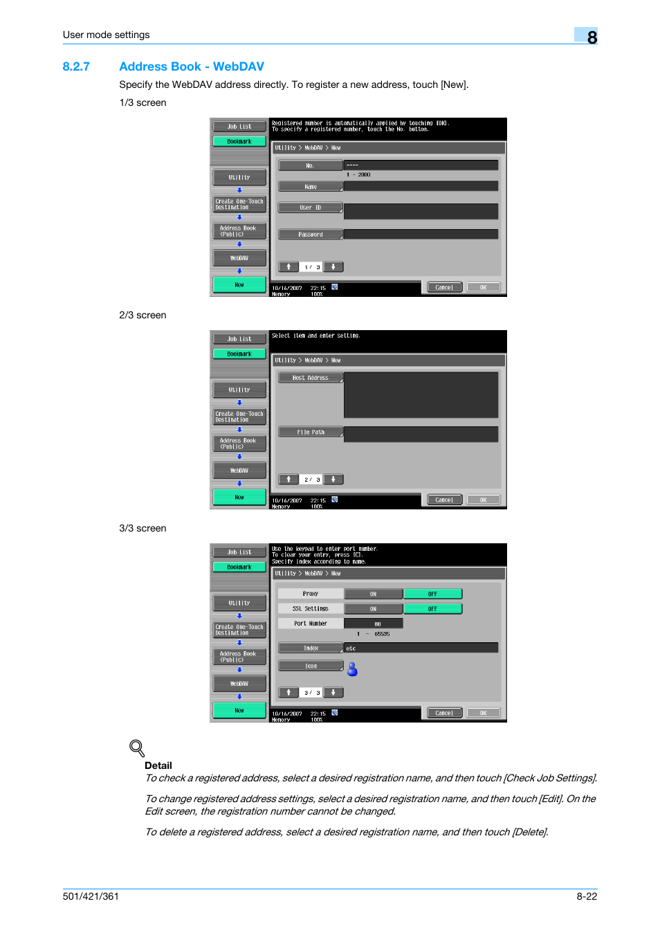 7 address book - webdav, Address book - webdav -22, P. 8-22 | Konica Minolta bizhub 421 User Manual | Page 193 / 321