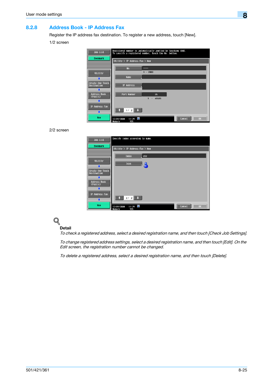 8 address book - ip address fax, Address book - ip address fax -25, P. 8-25 | Konica Minolta bizhub 421 User Manual | Page 196 / 321