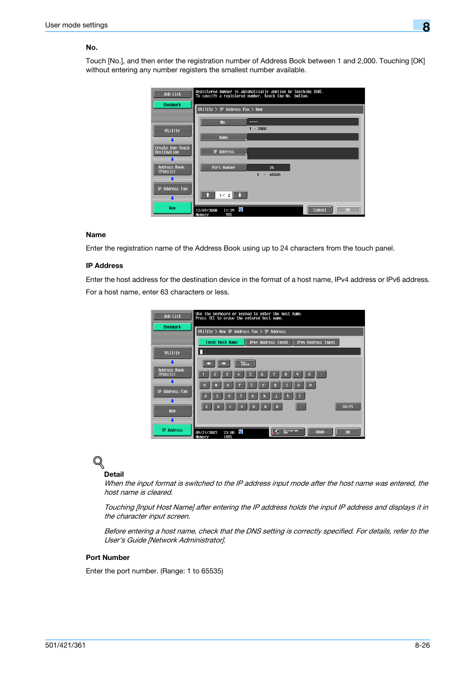 Name, Ip address, Port number | No -26 name -26 ip address -26 port number -26 | Konica Minolta bizhub 421 User Manual | Page 197 / 321