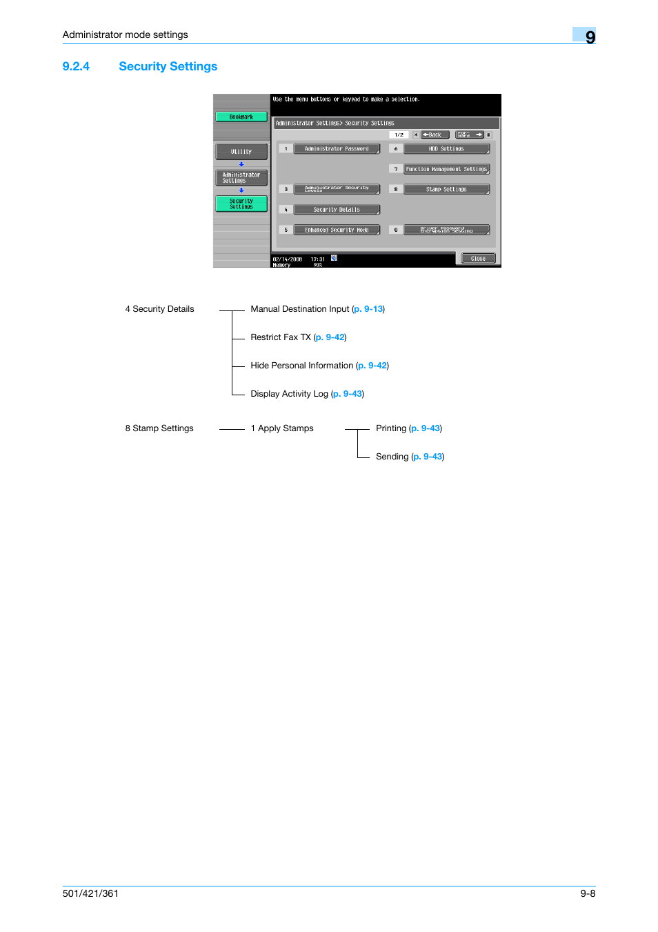 4 security settings, Security settings -8 | Konica Minolta bizhub 421 User Manual | Page 225 / 321