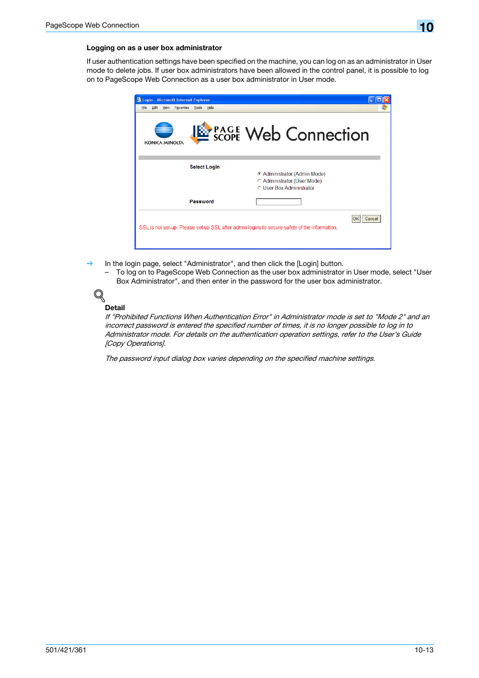 Logging on as a user box administrator, Logging on as a user box administrator -13 | Konica Minolta bizhub 421 User Manual | Page 278 / 321