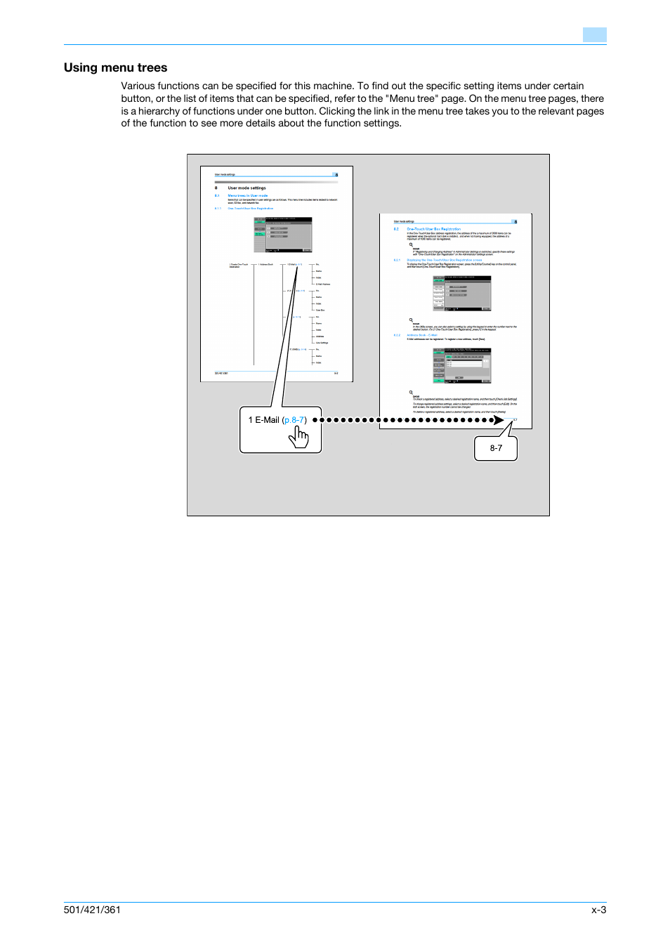 Using menu trees | Konica Minolta bizhub 421 User Manual | Page 4 / 321