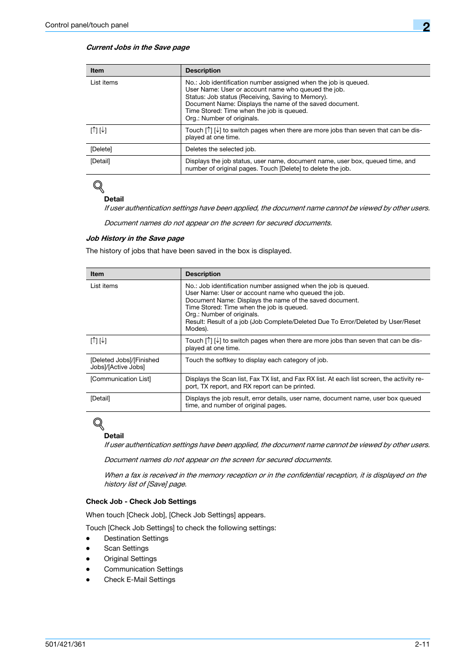 Check job - check job settings, Check job - check job settings -11 | Konica Minolta bizhub 421 User Manual | Page 43 / 321