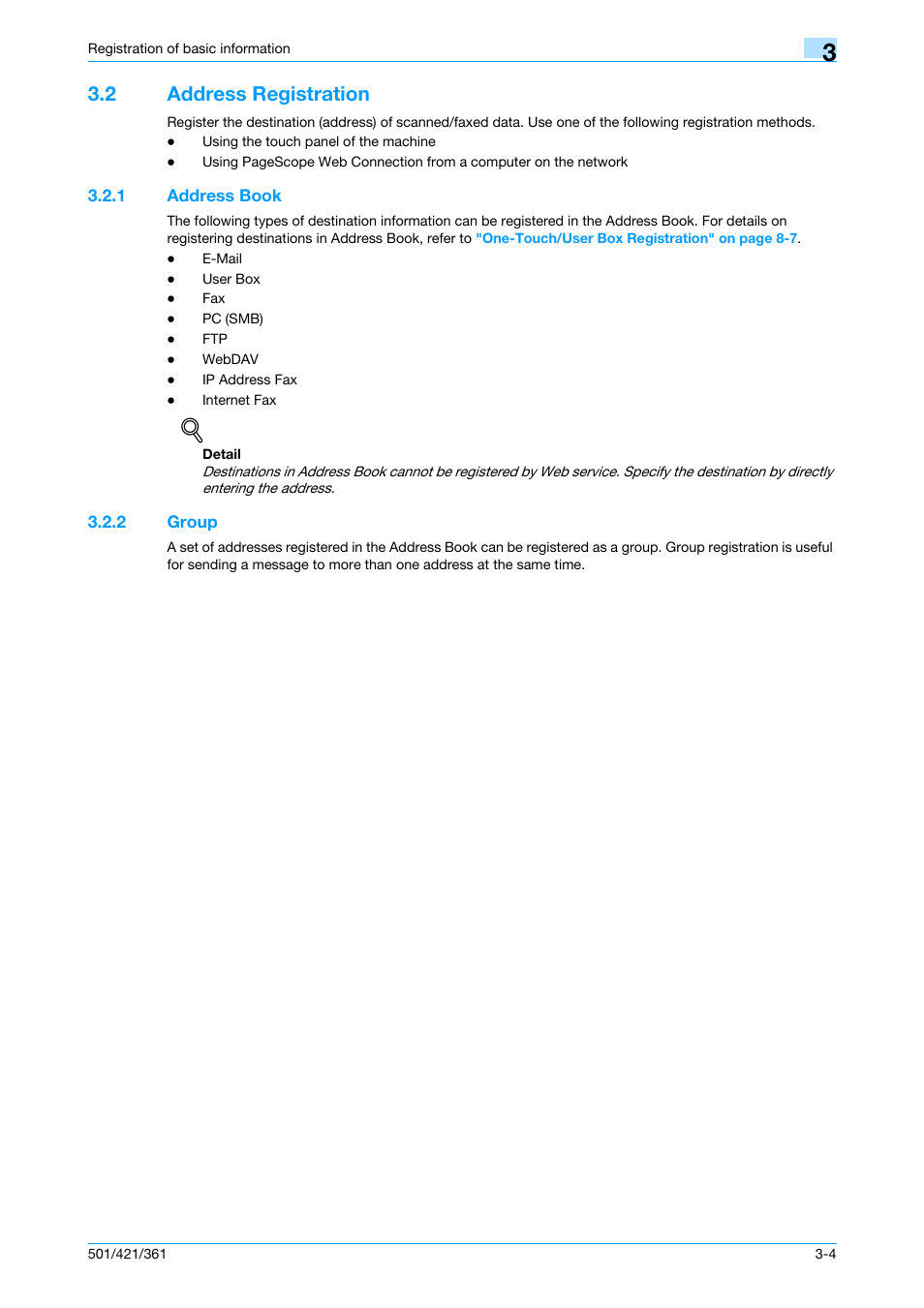 2 address registration, 1 address book, 2 group | Address registration -4, Address book -4, Group -4 | Konica Minolta bizhub 421 User Manual | Page 49 / 321