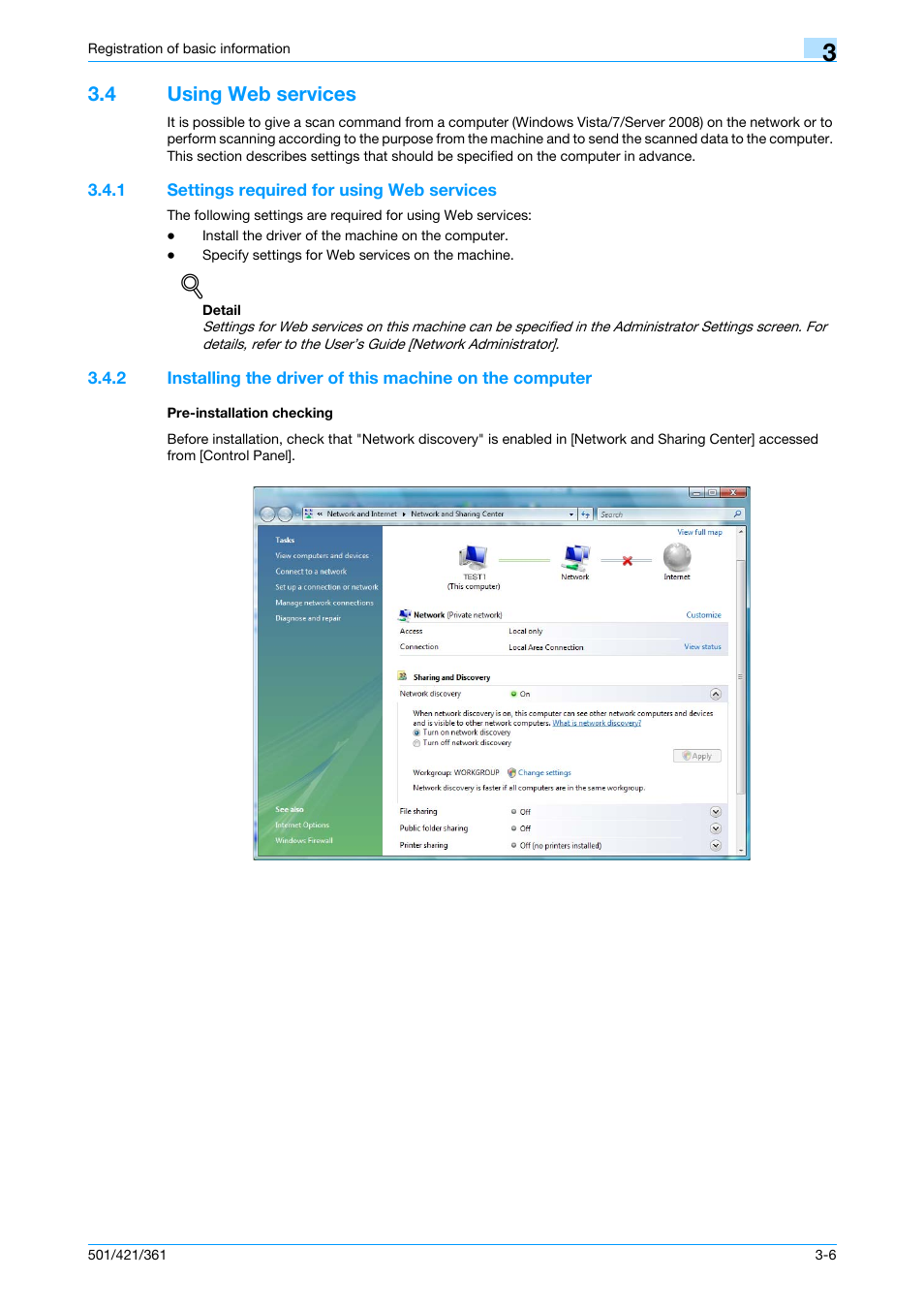 4 using web services, 1 settings required for using web services, Pre-installation checking | Using web services -6, Settings required for using web services -6 | Konica Minolta bizhub 421 User Manual | Page 51 / 321