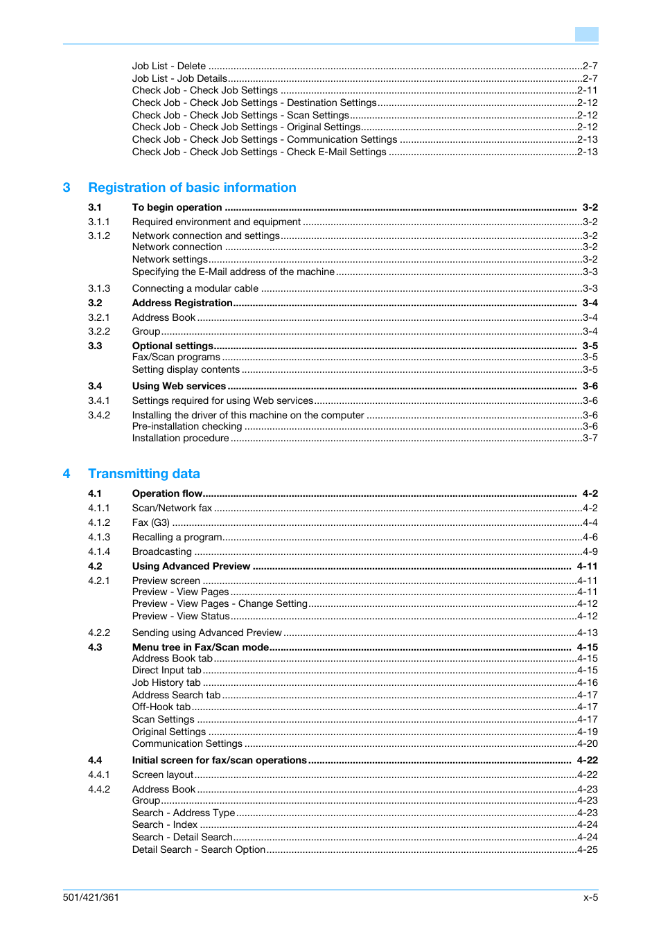 3registration of basic information, 4transmitting data | Konica Minolta bizhub 421 User Manual | Page 6 / 321