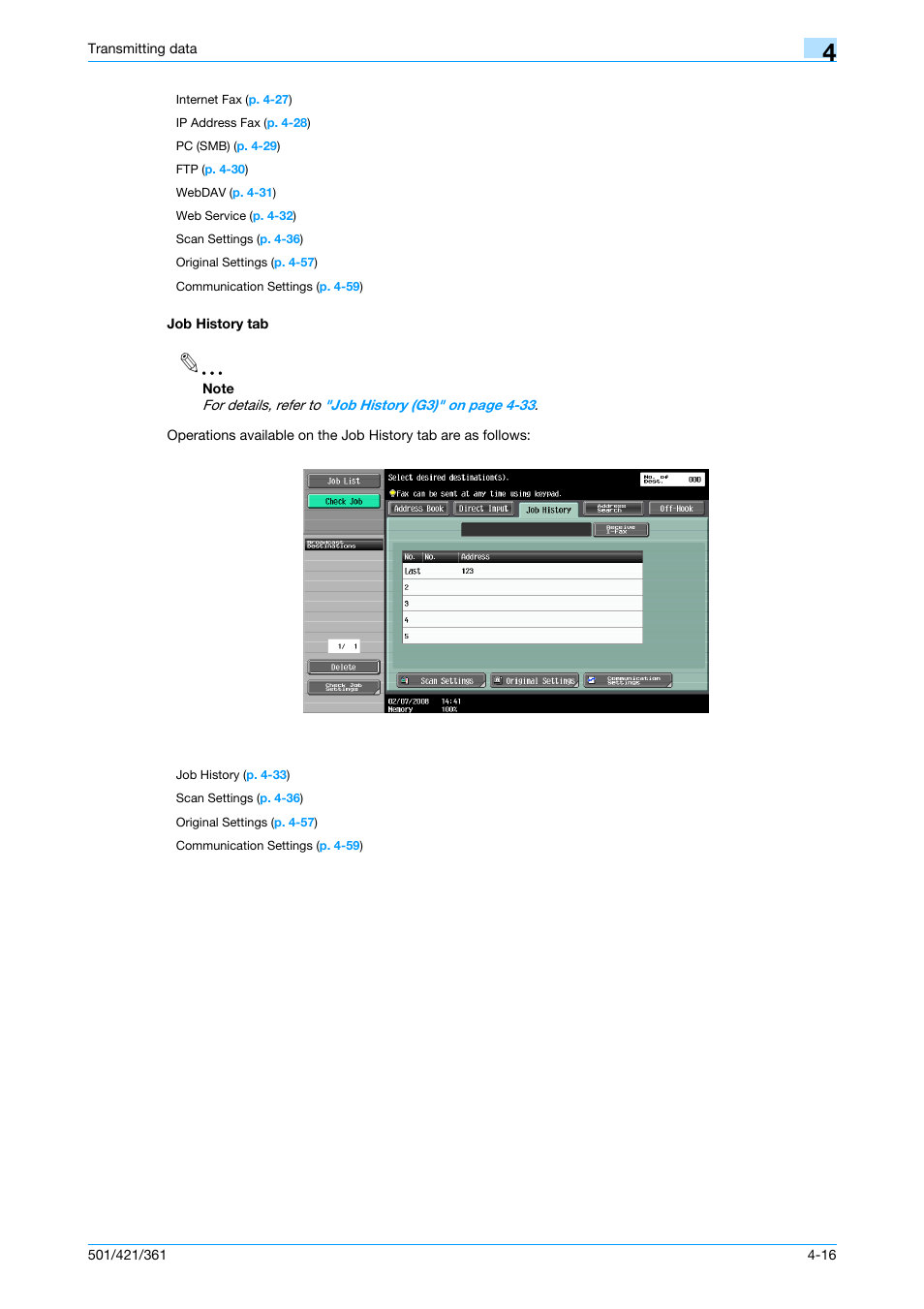 Job history tab, Job history tab -16 | Konica Minolta bizhub 421 User Manual | Page 69 / 321