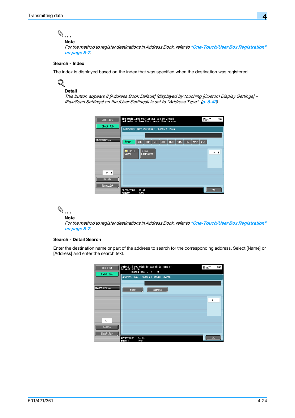Search - index, Search - detail search, Search - index -24 search - detail search -24 | Konica Minolta bizhub 421 User Manual | Page 77 / 321