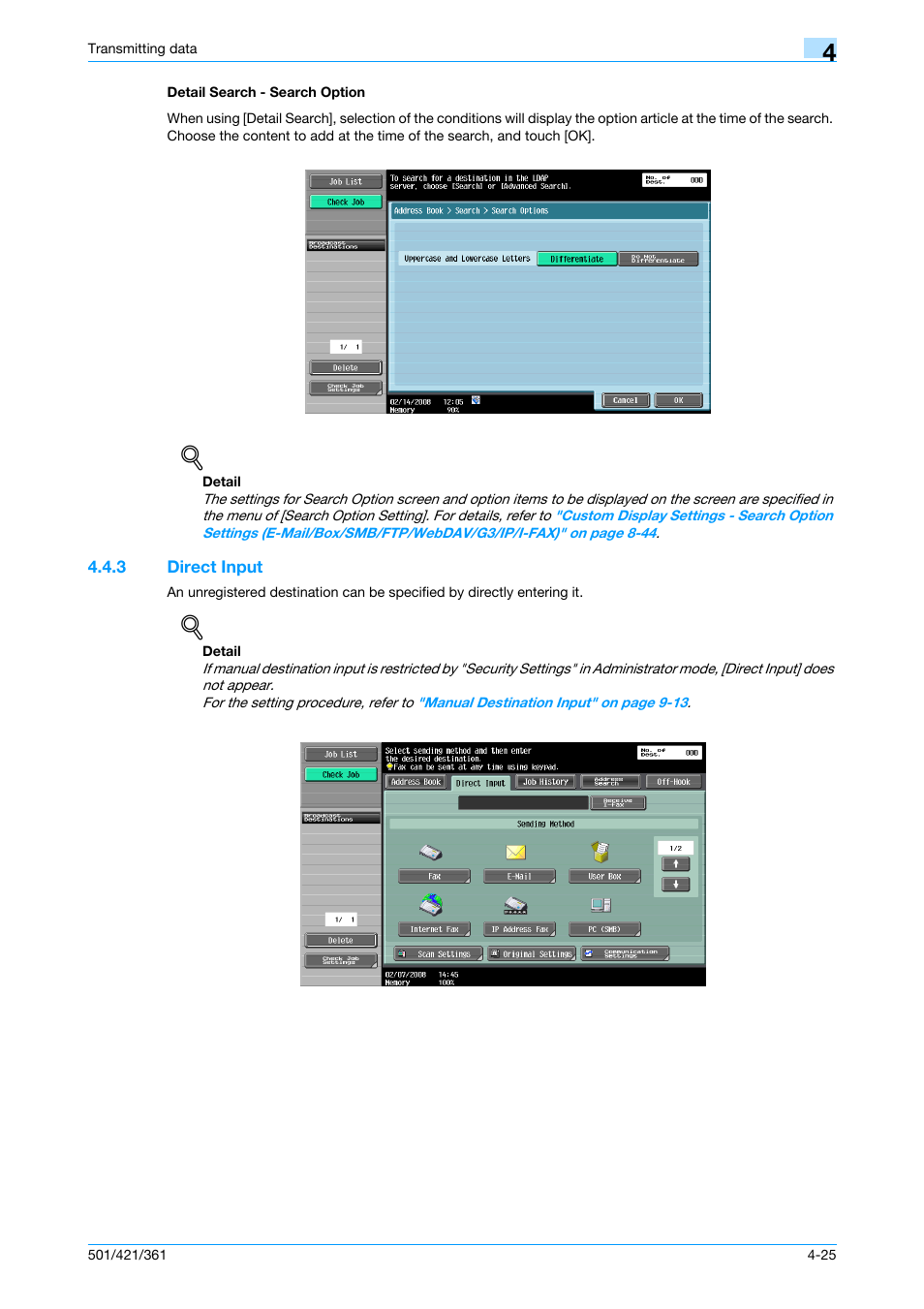 Detail search - search option, 3 direct input, Detail search - search option -25 | Direct input -25, P. 4-25 | Konica Minolta bizhub 421 User Manual | Page 78 / 321