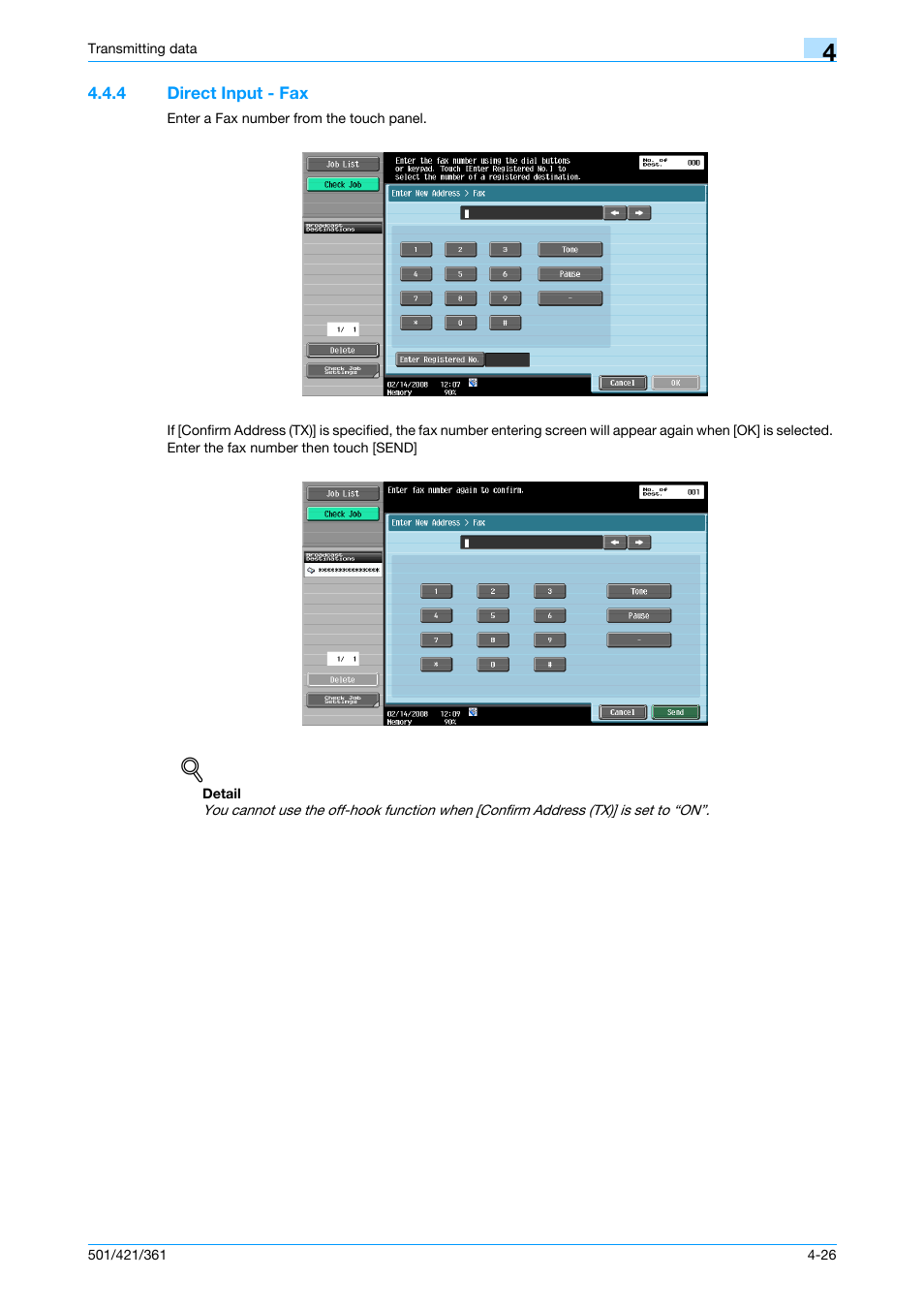 4 direct input - fax, Direct input - fax -26, P. 4-26 | Konica Minolta bizhub 421 User Manual | Page 79 / 321