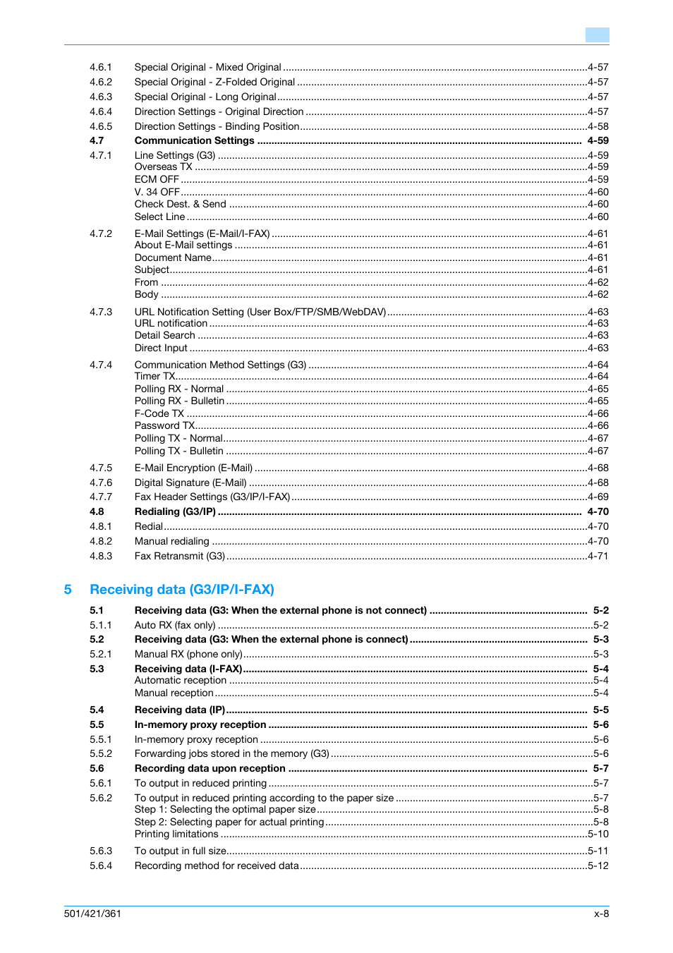 5receiving data (g3/ip/i-fax) | Konica Minolta bizhub 421 User Manual | Page 9 / 321