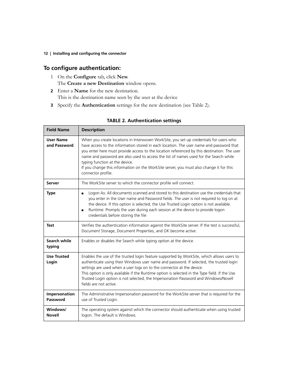 Table 2. authentication settings | Konica Minolta eCopy User Manual | Page 16 / 30