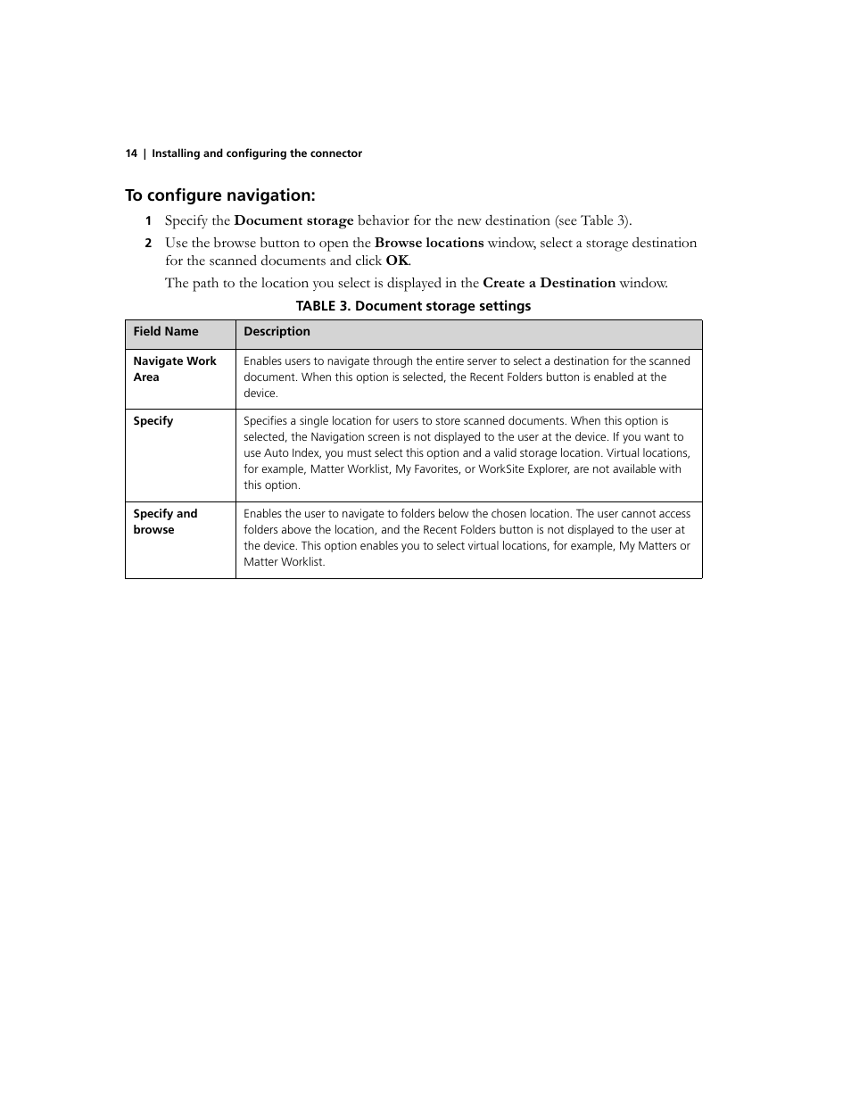 Table 3. document storage settings | Konica Minolta eCopy User Manual | Page 18 / 30