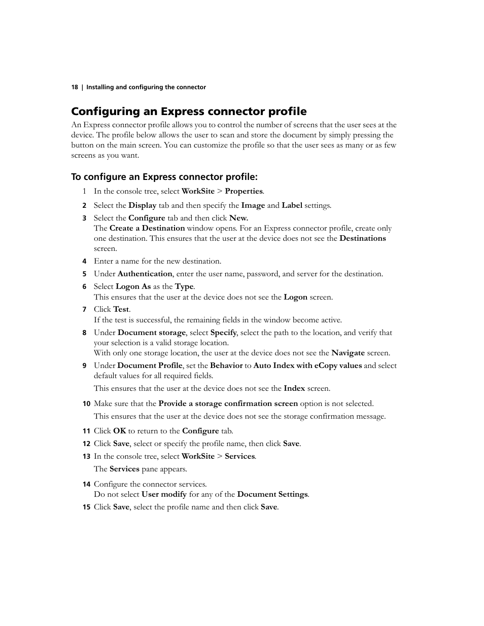 Configuring an express connector profile | Konica Minolta eCopy User Manual | Page 22 / 30