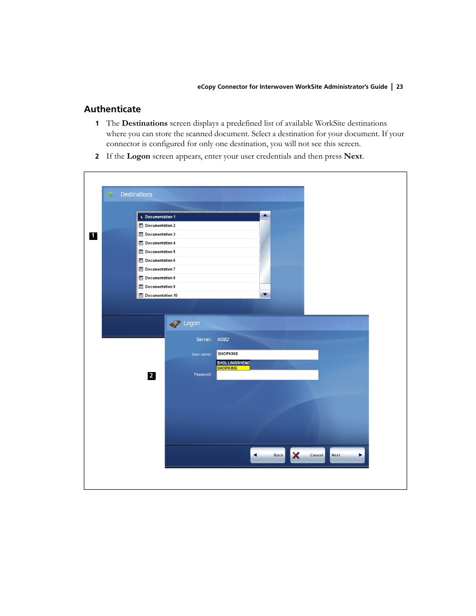 Authenticate | Konica Minolta eCopy User Manual | Page 27 / 30