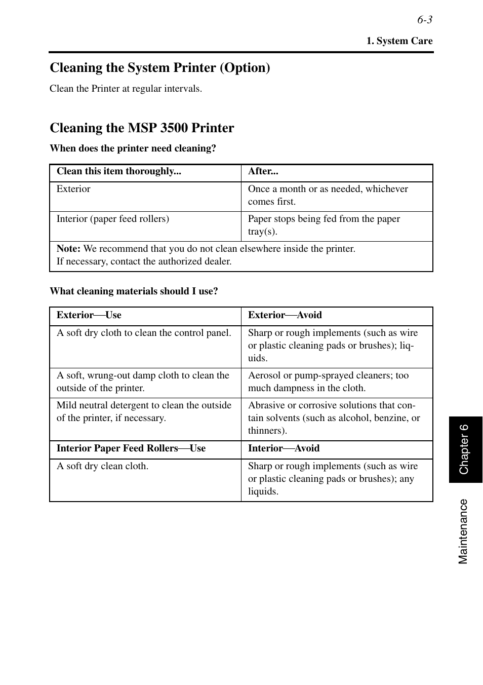 Cleaning the system printer (option), Cleaning the msp 3500 printer | Konica Minolta MSP3500 User Manual | Page 113 / 136