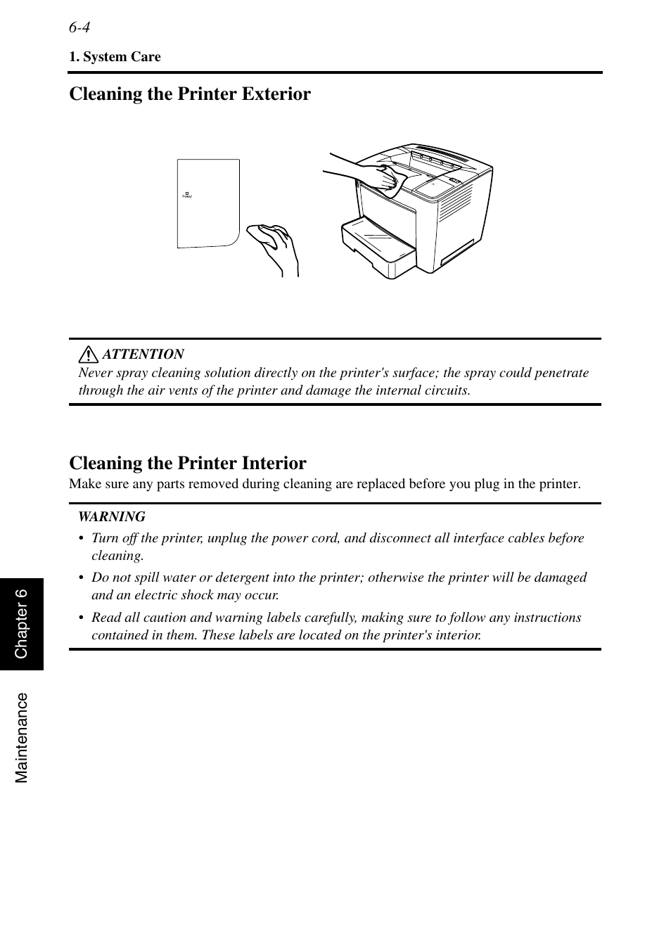 Cleaning the printer exterior, Cleaning the printer interior | Konica Minolta MSP3500 User Manual | Page 114 / 136