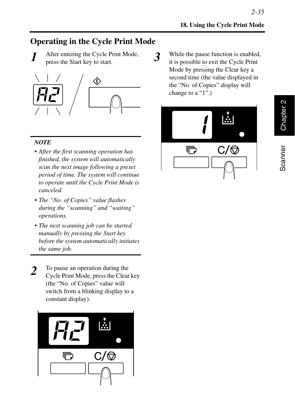 Operating in the cycle print mode, Operating in the cycle print mode -35 | Konica Minolta MSP3500 User Manual | Page 67 / 136