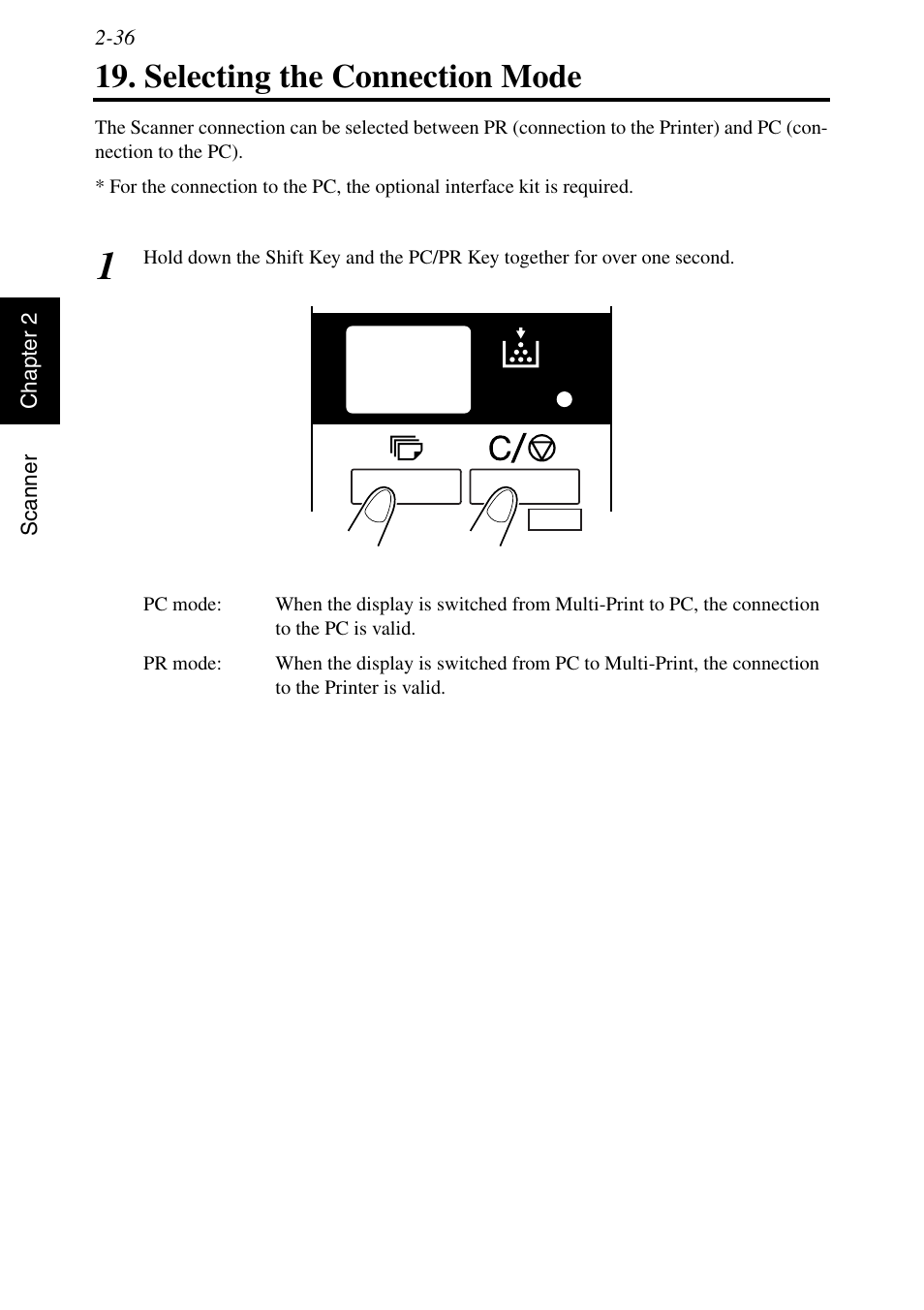 Selecting the connection mode, Selecting the connection mode -36, See p. 2-36 | Konica Minolta MSP3500 User Manual | Page 68 / 136