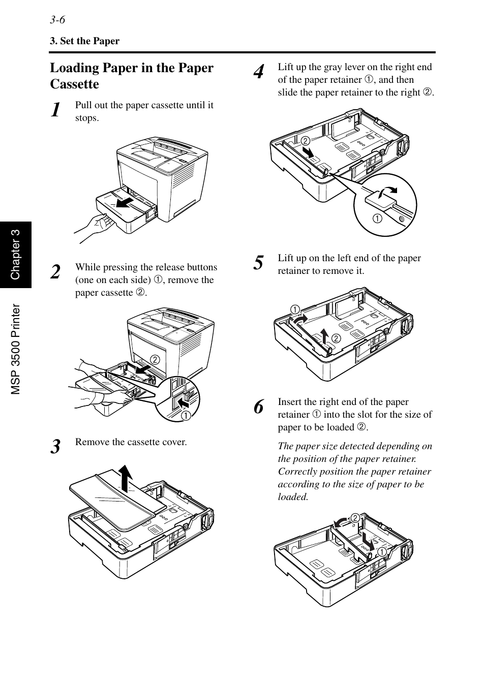Loading paper in the paper cassette, Loading paper in the paper cassette -6 | Konica Minolta MSP3500 User Manual | Page 82 / 136