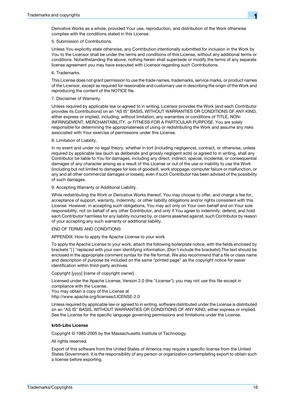 Krb5-libs license | Konica Minolta bizhub C200 User Manual | Page 17 / 26