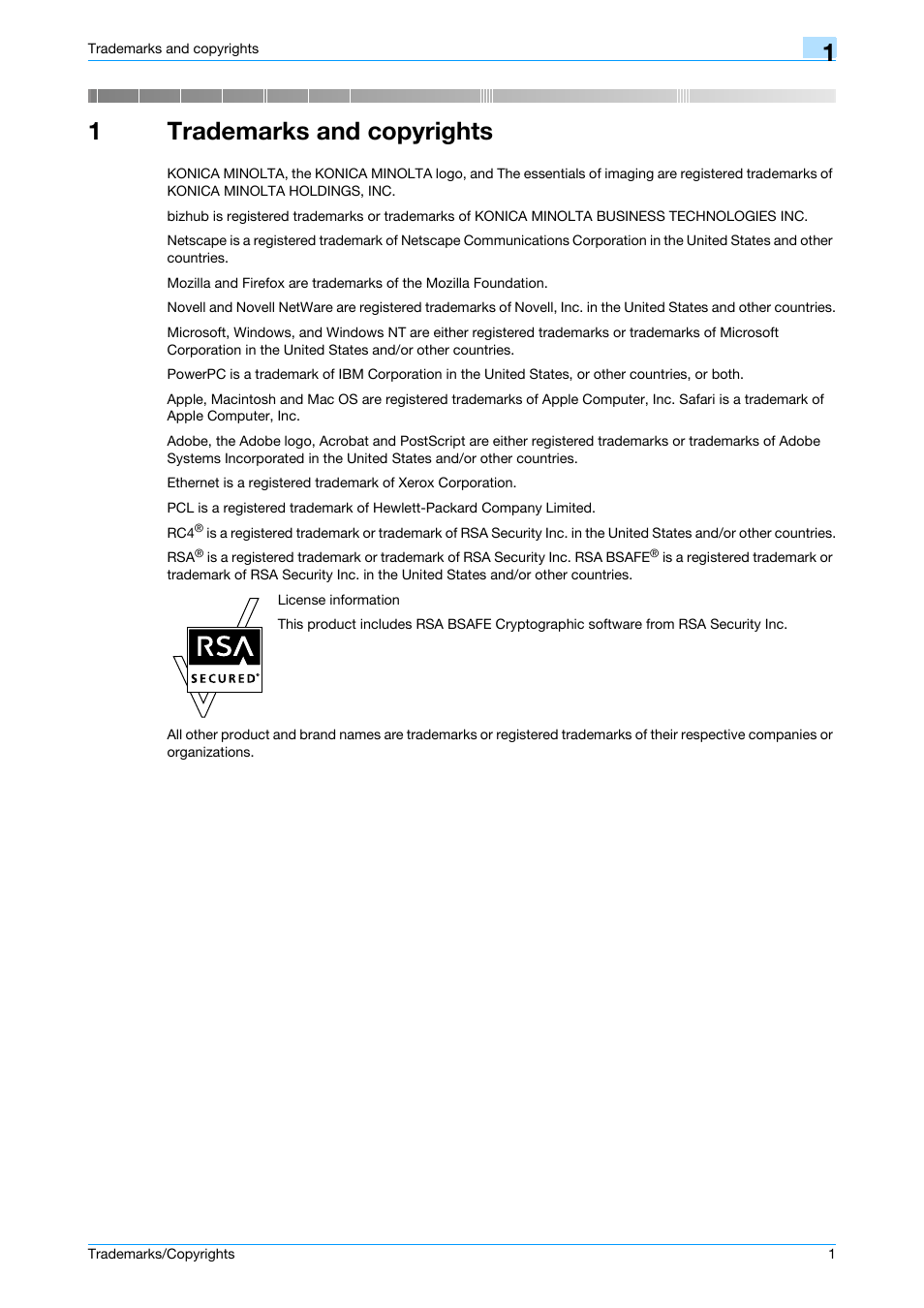 1 trademarks and copyrights, 1trademarks and copyrights | Konica Minolta bizhub C200 User Manual | Page 2 / 26