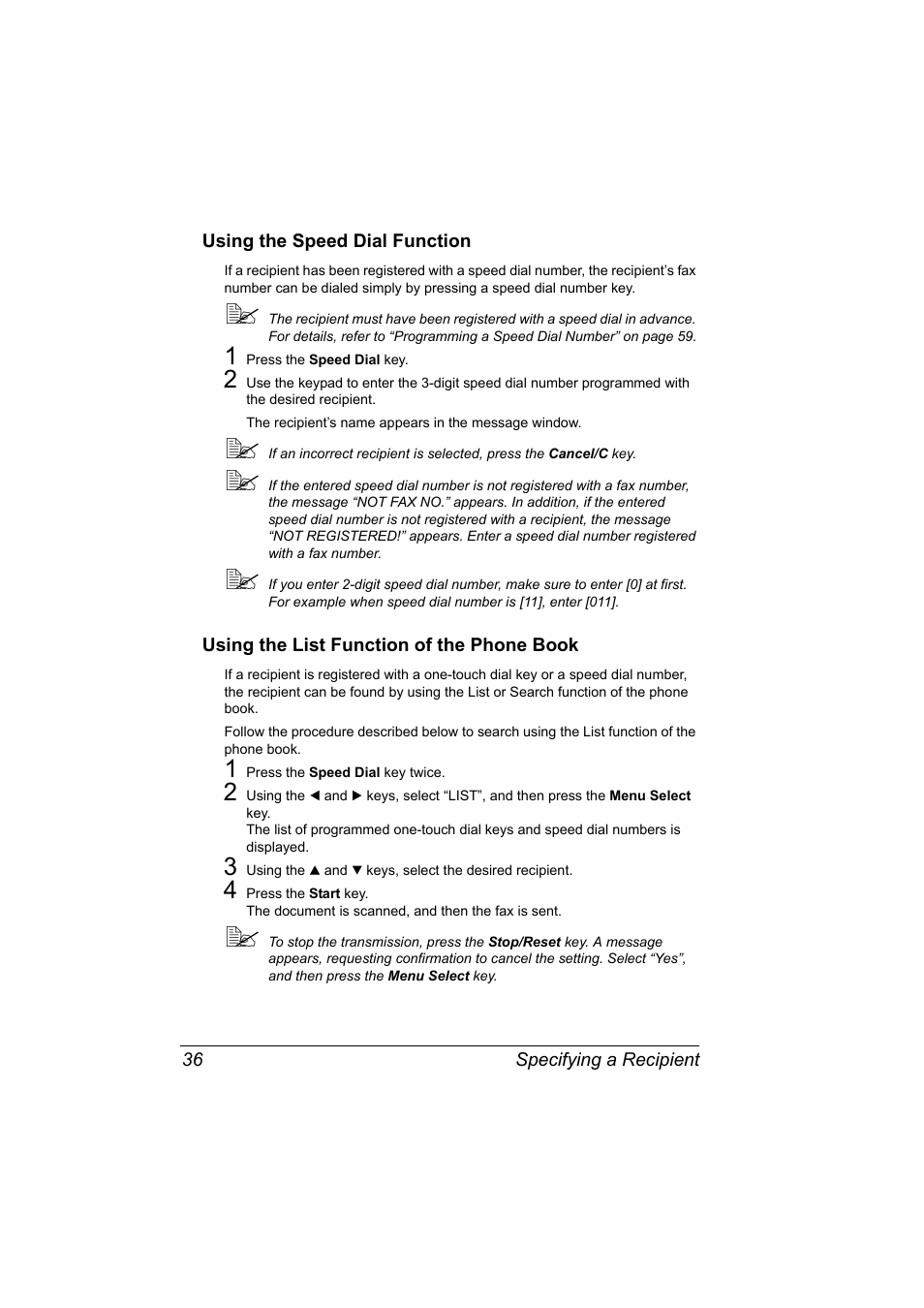 Using the speed dial function, Using the list function of the phone book | Konica Minolta bizhub C10 User Manual | Page 42 / 92