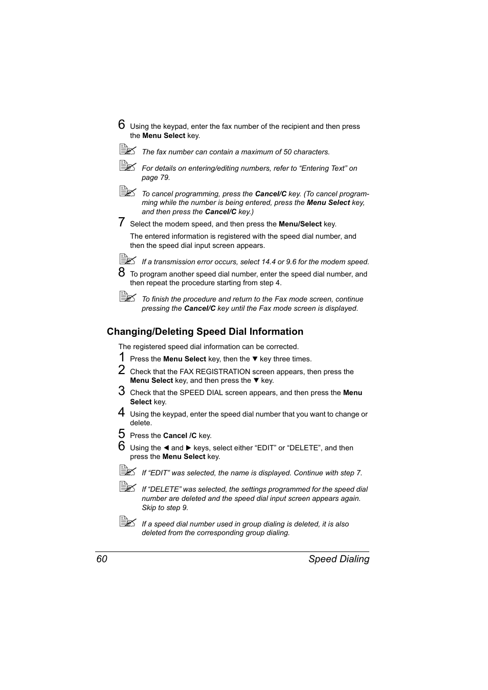 Changing/deleting speed dial information, Changing/deleting speed dial information 60 | Konica Minolta bizhub C10 User Manual | Page 66 / 92