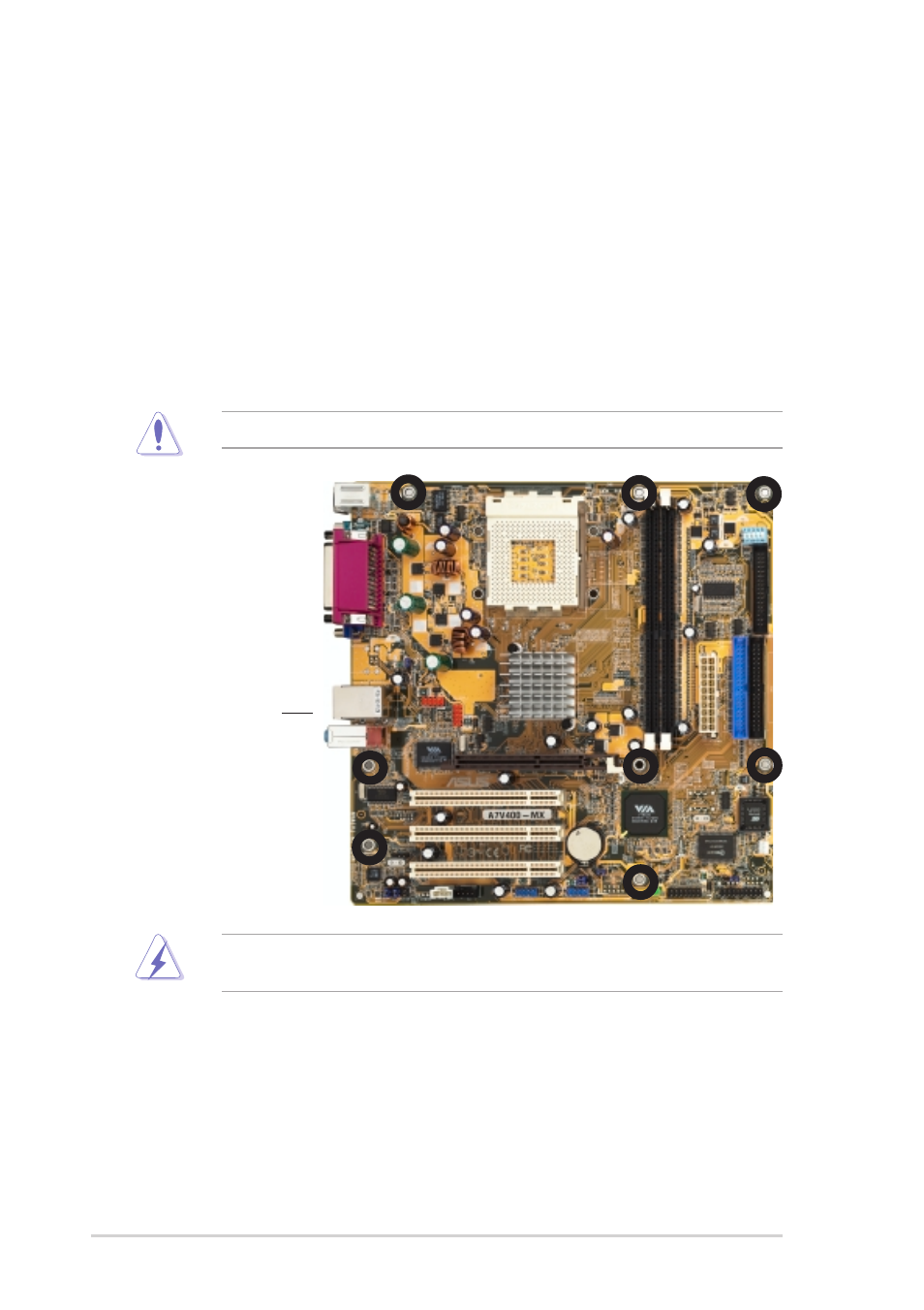 2 placement direction, 3 screw holes | Asus A7V400-MX User Manual | Page 16 / 64