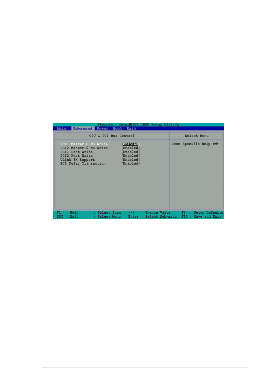 Cpu & pci bus control, Pci1 post write [enabled] pci2 post write [enabled, Vlink 8x support [enabled | Pci delay transaction [enabled, Dram command rate [2t command, Write recovery time [3t, Twtr [2t, Configuration options: [enabled] [disabled, Configuration options: [disabled] [enabled, Configuration options: [2t command] [1t command | Asus A7V400-MX User Manual | Page 49 / 64