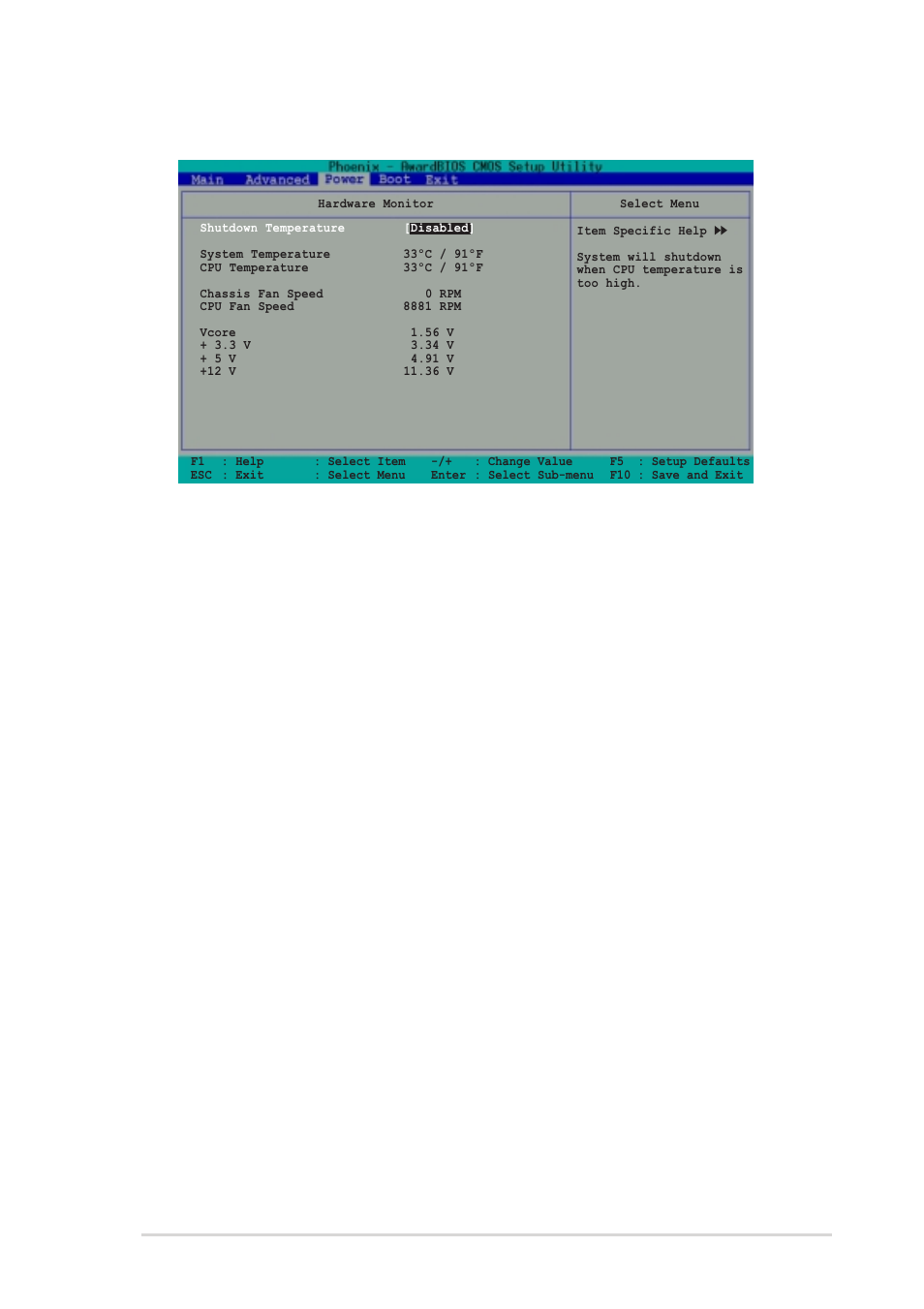 2 hardware monitor, Shutdown temperature [disabled | Asus A7V400-MX User Manual | Page 57 / 64