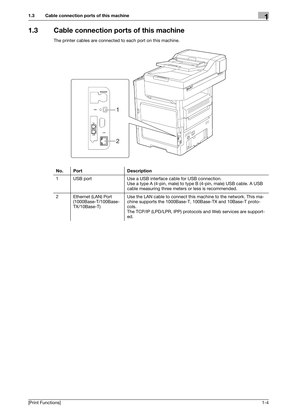 3 cable connection ports of this machine, Cable connection ports of this machine -4 | Konica Minolta bizhub 4050 User Manual | Page 10 / 115